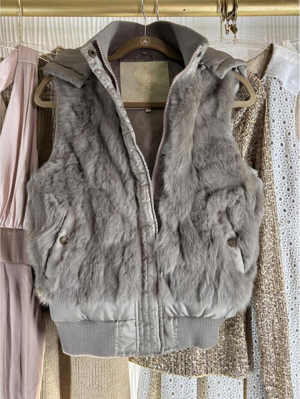 Hellow Bebe Grey Fur Vest Cozy Y2K Vibes - Hooded Vest - Chinchilla Gray